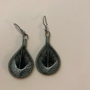 Intricate Black and Silver Teardrop Earrings